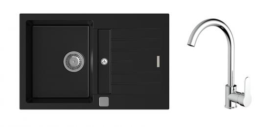 K-StrongSinks S3 mosogató szett Vardar 780 fekete + Seina csaptelep króm