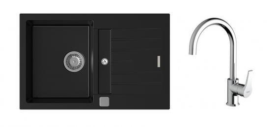 K-StrongSinks S3 mosogató szett Vardar 780 fekete + Rhona csaptelep króm