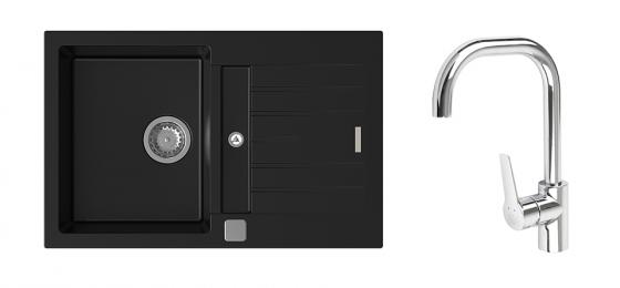 K-StrongSinks S3 mosogató szett Vardar 780 fekete + Garonne csaptelep króm