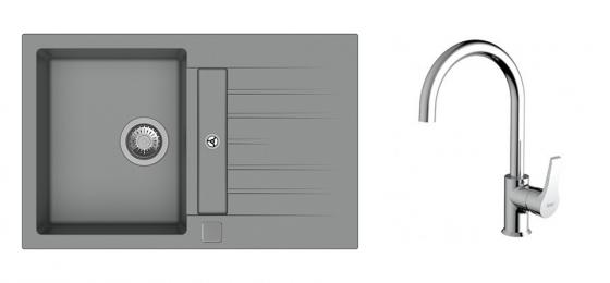K-StrongSinks S3 mosogató szett Vardar 780 szürke + Rhona csaptelep króm