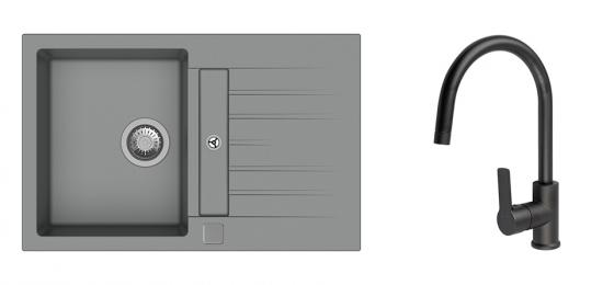K-StrongSinks S3 mosogató szett Vardar 780 szürke + Loira csaptelep fekete
