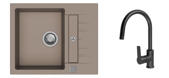 K-StrongSinks S3 mosogató szett Vardar 615 bézs + Loira csaptelep fekete