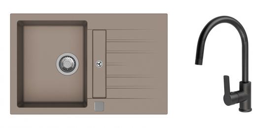K-StrongSinks S3 mosogató szett Vardar 780 bézs + Loira csaptelep fekete
