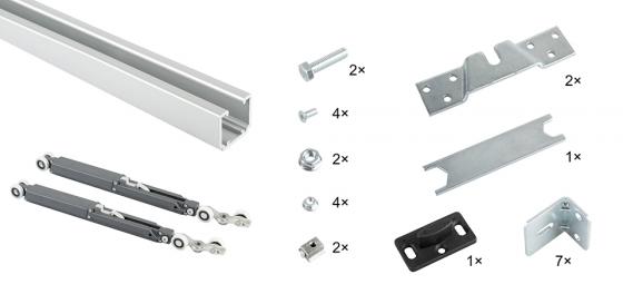 SISCO posuvné interiérové kování sada pro 1 křídlo, vedení 3m, 40kg, 2x tlumič