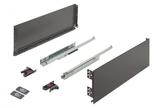 K-StrongMini fiók 185/550mm, csillapított teljeskihúzású fióksínnel 30kg, szürke