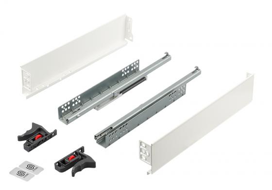 K-StrongMini fiók 89/550mm, csillapított teljeskihúzású fióksínnel 30kg, fehér