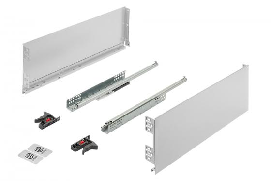 K-StrongMini fiók 185/450mm, csillapított részlegeskihúzású fióksínnel 25kg, feh