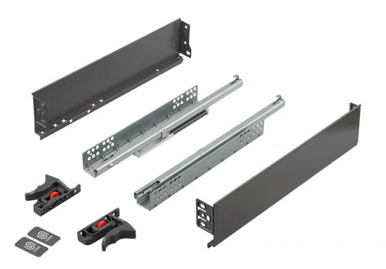 K-StrongMini fiók 89/270mm, csillapított részlegeskihúzású fióksínnel 25kg, szür