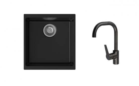 K-StrongSinks S3 mosogató szett Hron 430x460mm fekete + Garonne csaptelep fekete
