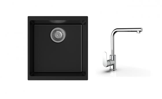 K-StrongSinks S3 mosogató szett Hron 430x460mm fekete + Stréva csaptelep króm