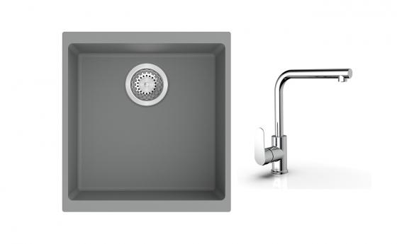 K-StrongSinks S3 mosogató szett Hron 430x460mm szürke + Stréva csaptelep króm