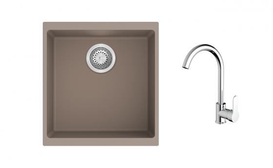 K-StrongSinks S3 mosogató szett Hron 430x460mm bézs + Seina csaptelep króm