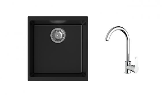 K-StrongSinks S3 mosogató szett Hron 430x460mm fekete + Seina csaptelep króm