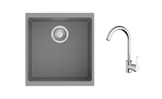 K-StrongSinks S3 mosogató szett Hron 430x460mm szürke + Seina csaptelep króm
