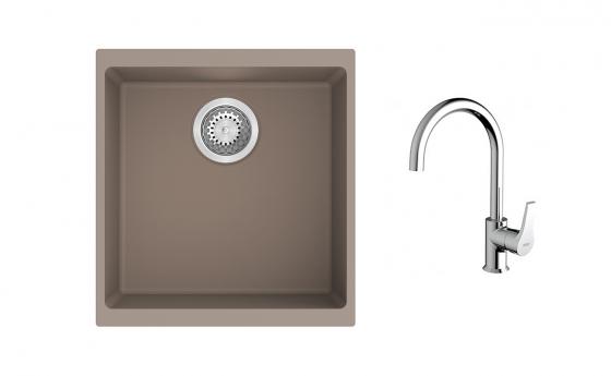 K-StrongSinks S3 mosogató szett Hron 430x460mm bézs + Rhona csaptelep króm