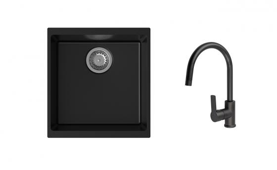 K-StrongSinks S3 mosogató szett Hron 430x460mm fekete + Loira csaptelep fekete