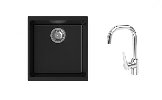 K-StrongSinks S3 mosogató szett Hron 430x460mm fekete + Garonne csaptelep króm