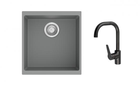 K-StrongSinks S3 mosogató szett Hron 430x460mm szürke + Garonne csaptelep fekete