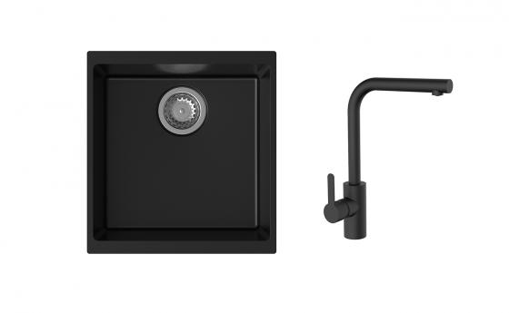 K-StrongSinks S3 mosogató szett Hron 430x460mm fekete + Ipoly csaptelep fekete