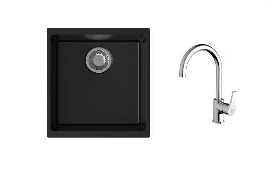 K-StrongSinks S3 mosogató szett Hron 430x460mm fekete + Rhona csaptelep króm