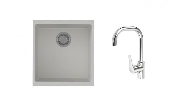 K-StrongSinks S3 mosogató szett Hron 430x460mm fehér + Garonne csaptelep króm