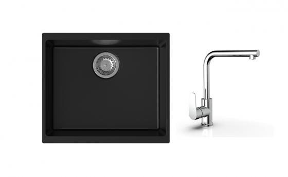 K-StrongSinks S3 mosogató szett Hron 530x460mm fekete + Stréva csaptelep króm