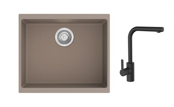 K-StrongSinks S3 mosogató szett Hron 530x460mm bézs + Ipoly csaptelep fekete