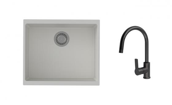 K-StrongSinks S3 mosogató szett Hron 530x460mm fehér + Loira csaptelep fekete