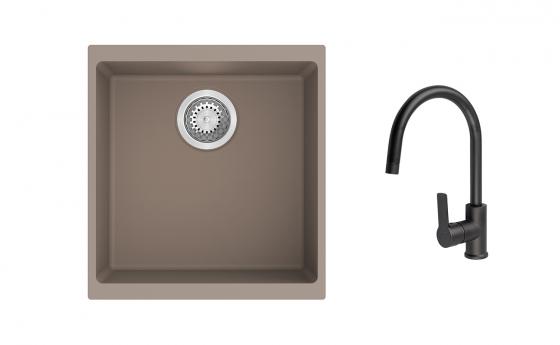 K-StrongSinks S3 mosogató szett Hron 430x460mm bézs + Loira csaptelep fekete