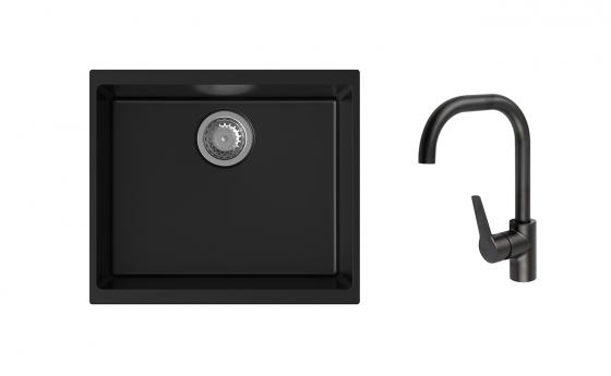 K-StrongSinks S3 mosogató szett Hron 530x460mm fekete + Garonne csaptelep fekete