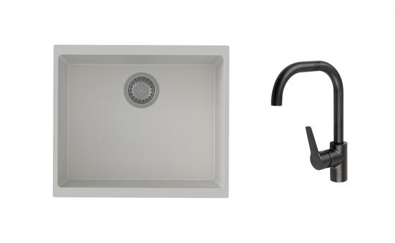 K-StrongSinks S3 mosogató szett Hron 530x460mm fehér + Garonne csaptelep fekete