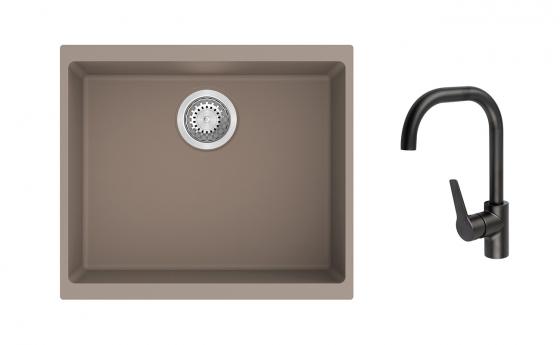 K-StrongSinks S3 mosogató szett Hron 530x460mm bézs + Garonne csaptelep fekete