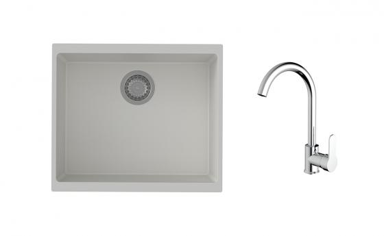 K-StrongSinks S3 mosogató szett Hron 530x460mm fehér + Seina csaptelep króm