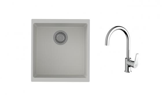 K-StrongSinks S3 mosogató szett Hron 430x460mm fehér + Rhona csaptelep króm