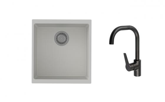 K-StrongSinks S3 mosogató szett Hron 430x460mm fehér + Garonne csaptelep fekete