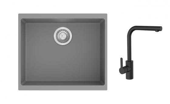 K-StrongSinks S3 mosogató szett Hron 530x460mm szürke + Ipoly csaptelep fekete