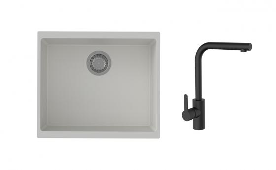 K-StrongSinks S3 mosogató szett Hron 530x460mm fehér + Ipoly csaptelep fekete
