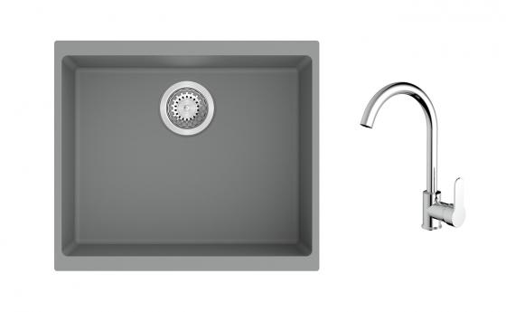 K-StrongSinks S3 mosogató szett Hron 530x460mm szürke + Seina csaptelep króm
