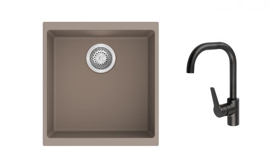 K-StrongSinks S3 mosogató szett Hron 430x460mm bézs + Garonne csaptelep fekete