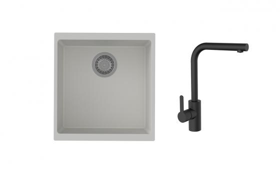 K-StrongSinks S3 mosogató szett Hron 430x460mm fehér + Ipoly csaptelep fekete