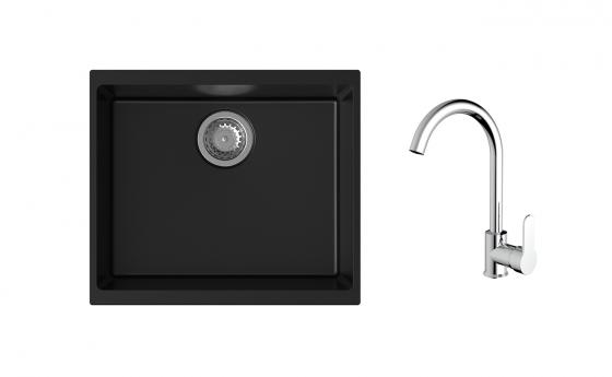 K-StrongSinks S3 mosogató szett Hron 530x460mm fekete + Seina csaptelep króm