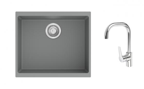 K-StrongSinks S3 mosogató szett Hron 530x460mm szürke + Garonne csaptelep króm