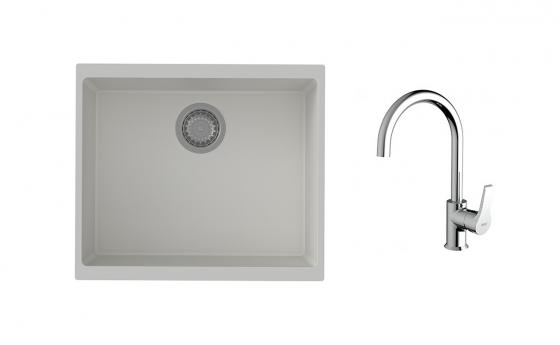 K-StrongSinks S3 mosogató szett Hron 530x460mm fehér + Rhona csaptelep króm