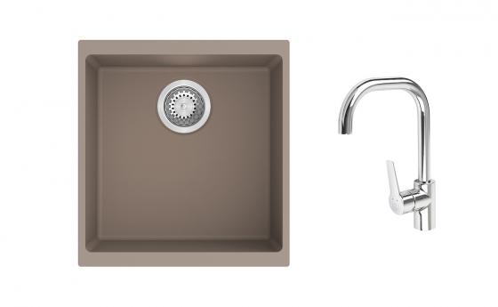 K-StrongSinks S3 mosogató szett Hron 430x460mm bézs + Garonne csaptelep króm