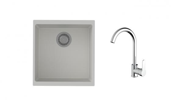 K-StrongSinks S3 mosogató szett Hron 430x460mm fehér + Seina csaptelep króm