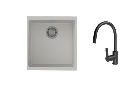 K-StrongSinks S3 mosogató szett Hron 430x460mm fehér + Loira csaptelep fekete