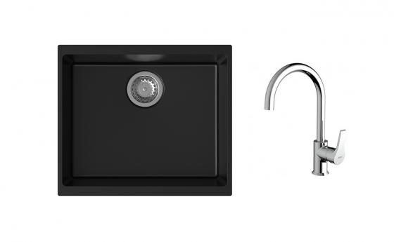 K-StrongSinks S3 mosogató szett Hron 530x460mm fekete + Rhona csaptelep króm