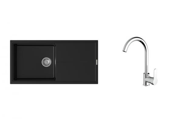 K-StrongSinks S3 mosogató szett Labe 1000x500mm fekete + Seina csaptelep króm