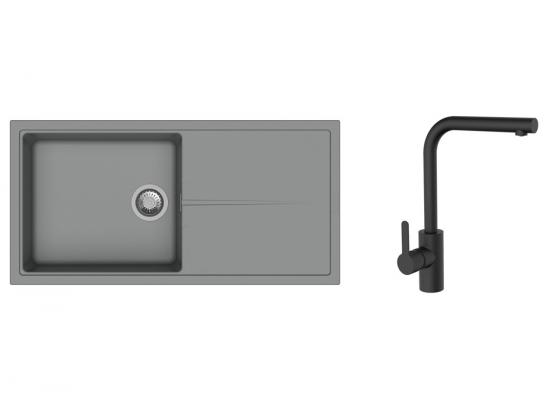 K-StrongSinks S3 mosogató szett Labe 1000x500mm szürke + Ipoly csaptelep fekete