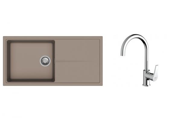 K-StrongSinks S3 mosogató szett Labe 1000x500mm bézs + Rhona csaptelep króm